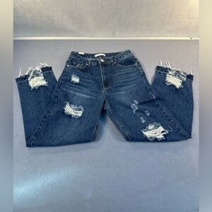 Almost Famous Dark Blue Distressed Straight Leg Jeans size 7